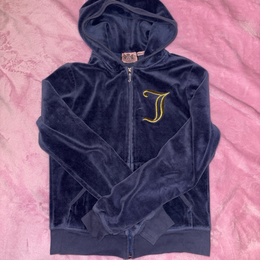 Navy Blue Vintage Juicy Couture Velour Jacket with Gold Initial